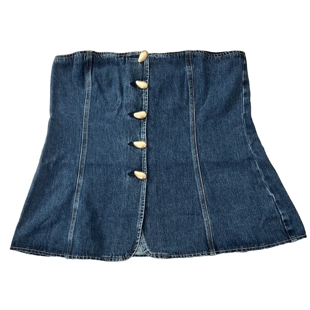 Meshki Blue Denim Mini Skirt Button Front Cotton Short Skirt Tag 3XL Fits Size S